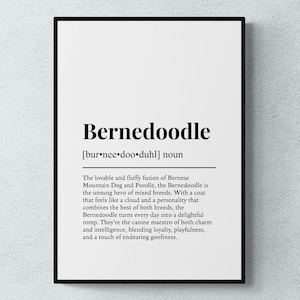 Bernedoodle-definition, rolig väggkonst för husdjur, hundgåva | Utskrivbar digital nedladdning