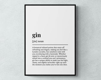 Gin Definition Print, Funny Drink Wall Art, Bar Gift | Printable Digital Download