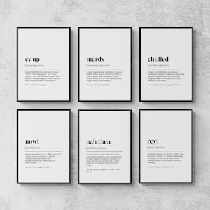 Yorkshire Dialect Funny Definitions Set of 6 Prints, Yorkshire Slang, Northern Humour Wall Decor | Printable Digital Download