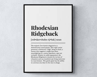 Rhodesian Ridgeback Definition Print, Funny Dog Wall Art, Rhodesian Gift | Printable Digital Download