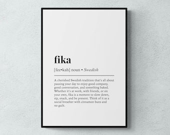 Fika Definition Print, Swedish Phrase Wall Art, Cafe Gift | Printable Digital Download
