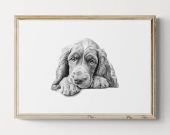 コッカー スパニエル プリント、かわいい犬のビンテージ プリント、犬のスケッチ、農家の装飾、コッカー スパニエルのギフト | 印刷可能なデジタル ダウンロード