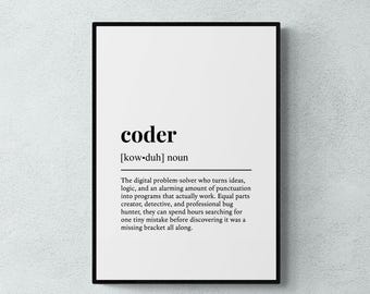 Coder Definition Print, Funny Coding Wall Art, Programmer Gift | Printable Digital Download