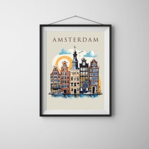 Amsterdam  travel print, digital download, Netherlands print, travel gift, art print, printable wall art, home decor, wall decor, JPG + PDF