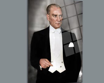 Mustafa Kemal Atatürk Tempered Glass Portrait - Turkish Wall Art