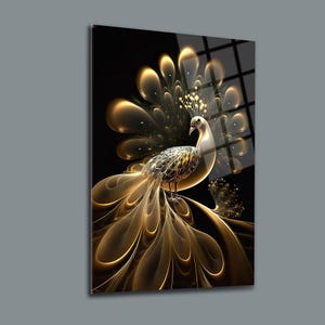 Tempered Glass Painting Beautiful Gold Peacock Glass Wall Art Home Decor Wall Decor Painting Animal Theme Living Room Decor Wall Painting