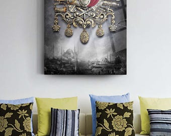 Turkish Ottoman Empire Symbol Glass Painting Wall Art Decor Housewarming Gift Home Office Wall Decor Painting Home Wall Decor Ready to Hang