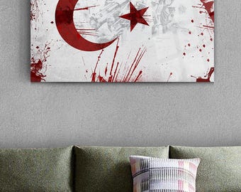 Turkiye Flag Glass Painting Wall Art Decor Housewarming Gift Home Office Wall Decor Turkish Flag Wall Decor