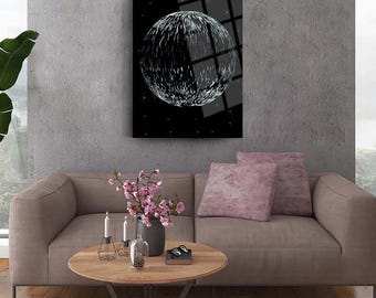 Pittura su vetro temperato, illustrazione vettoriale astratta, decorazione da parete, decorazioni per la casa, pianeta, forme geometriche, decorazione da parete, regalo di inaugurazione della casa