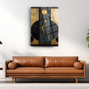 Tempered Glass Painting Abstract Black and Gold Color Shapes Wall Decor Wall Art Painting Home Decor Housewarming Gift Modern Wall Decor