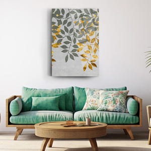 Tempered Glass Wall Art Painting Green and Gold Leaves Wall Art Ready to Hang Wall Decor Painting Housewarming Gift Glass Wall Painting