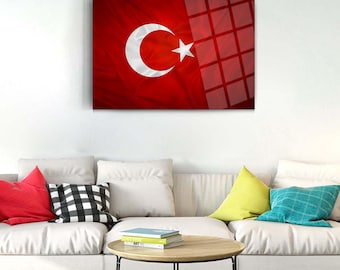 Turkiye Flag Glass Decor Painting Wall Art Painting Turkey Flag Wall Decor Tempered Glass Home Decor Housewarming Gift