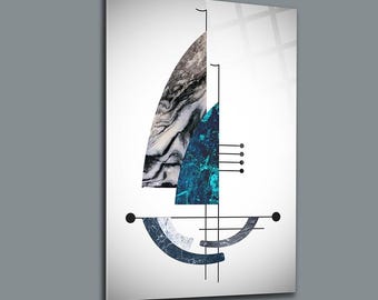 Gehärtetes Glasgemälde Abstrakte Formen Schiffsfarbe Wanddekor Wandkunst Malerei Wohnkultur Einweihungsgeschenk Linie Kunstglasmalerei