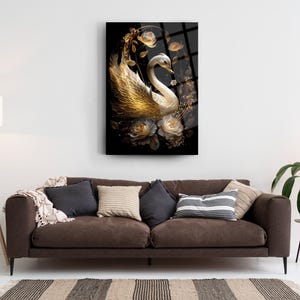 Tempered Glass Painting White Swan Wall Art Home Decor Wall Decor Painting Ready to Hang Housewarming Gift Animal Theme Living Room Painting