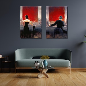 Set of 2 Brent Lynch Cigar Bar Evening Lounge Canvas Living Room Bedroom Decor Housewarming Gift Famous Painting Wall Art Ready to Hang