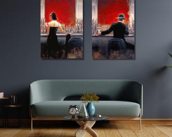 Set of 2 Brent Lynch Cigar Bar Evening Lounge Canvas Living Room Bedroom Decor Housewarming Gift Famous Painting Wall Art Ready to Hang