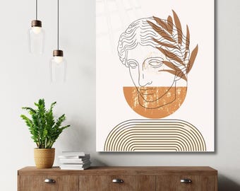 Arte murale moderna in vetro temperato raffigurante la mitologia greca, statua greca, decorazione storica, pittura astratta, antica, classica, facile da appendere.