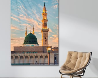 Tempered Glass Painting Islamic Wall Art Prophet Mosque Wall Decor Madina Masjid Decor Glass Wall Art  Madina Mosque Housewarming Gift