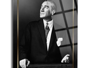 Tempered Glass Mustafa Kemal Ataturk Portrait Glass Wall Painting Home Office Wall Decor Housewarming Gift Father of Turks Glass Wall Art