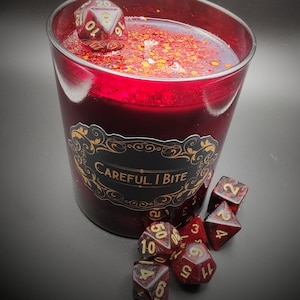 Careful, I Bite (bg3 Astarion luxury candle with RPG dice)