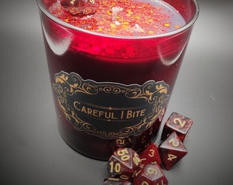 Careful, I Bite (bg3 Astarion luxury candle with RPG dice)