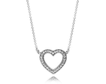 Silver Pandora Heart Necklace  Unveil Radiant Beauty with Hand-Finished Collier Necklace: Women Jewellery with Shimmering Stones, Must-Have