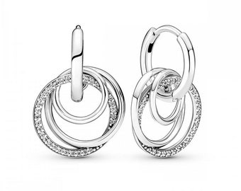 Family Always Pandora Silver Encircled Hoop Earrings Sparkly Style Twisted Encircled Dangle Earrings Must-Have Pandora Jewellery, 925 ALE