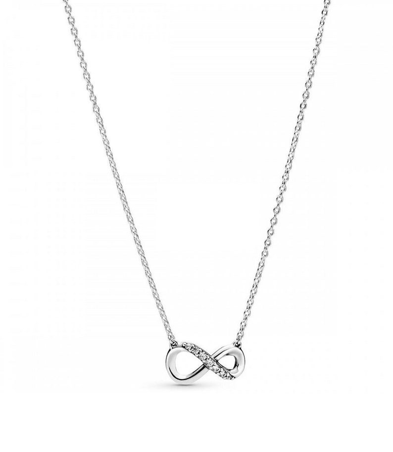 Pandora New Infinity Collier Necklace Affordable Elegance: Infinity Symbol Pendant with 45cm Cable Chain A Meaningful Gift for Her, S925 image 1