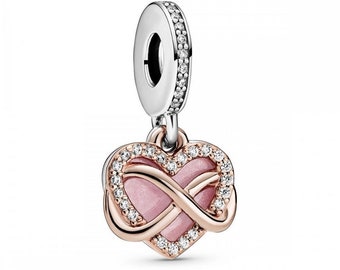 New Pandora Moments Sterling Silver Dangle Charm Sparkling Infinity Heart Handcrafted Family Charms in Rose Gold Plating Unique Symbols, UK