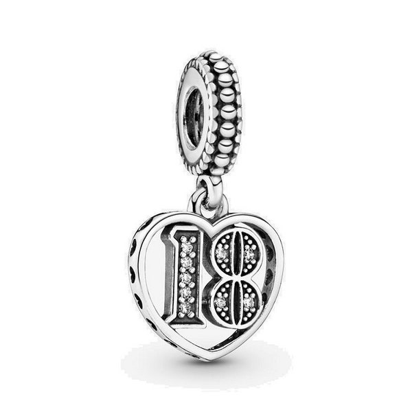 Pandora Charm 18th Celebration Silver Dangle Unique Rhinestone Bracelet Charms for Women Perfect Anniversary Jewellery, Trending Now UK