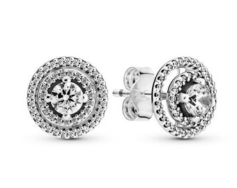 Pandora Sterling Silver Double Halo Stud Earrings Elegant Double Circle Sparkling Studs: UK’s Top Jewellery Trend  Ideal Gift for Her, UK