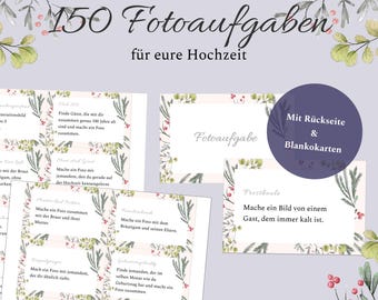 150 Fotoaufgaben für eure Winterhochzeit – PDF zum Ausdrucken | mit Rückseite & Blankokarten  | Gästebuch | Winterdesign | auf Deutsch