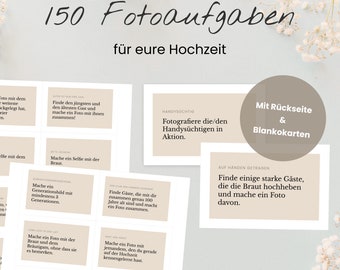 150 Fotoaufgaben zur Hochzeit mit Rückseite + Blankokarten als PDF zum Ausdrucken / Hochzeitsspiel / Fotogästebuch