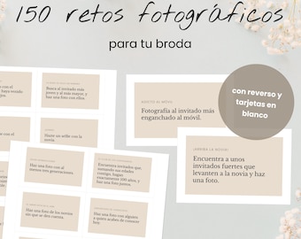 150 retos fotográficos para boda con reverso + tarjetas en blanco PDF imprimible | juego de boda | libro de invitados