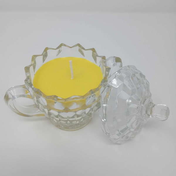 Vintage Dish Candle, Vintage Crystal Candle, Scented Soy Candle, Unique Candle Gift, Thrifted Sugar Dish Candle, Handmade Candle