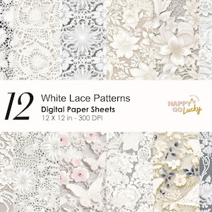 Weiße Spitze Nahtloses digitales Muster, Zartes Material Digitales Papier, Hochzeit Design Hintergrund, druckbares digitales Papier, Scrapbook Papier