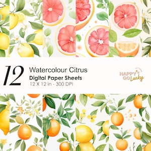 Modèle sans couture d’agrumes d’aquarelle, papier numérique de citron, fond de fruit, papier numérique imprimable d’oranges, papier d’album de pamplemousse