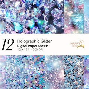 Holographic Silver Glitter and Gems Seamless Pattern, Shimmer Digital Paper, Diamond Background, Printable Digital Paper, Scrapbook Paper