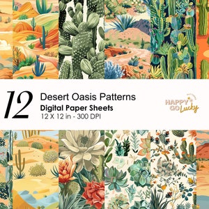 Patrón digital sin costuras de cactus del desierto, papel digital suculento, fondo del salvaje oeste, papel de álbum de recortes de papel digital imprimible de plantas del desierto