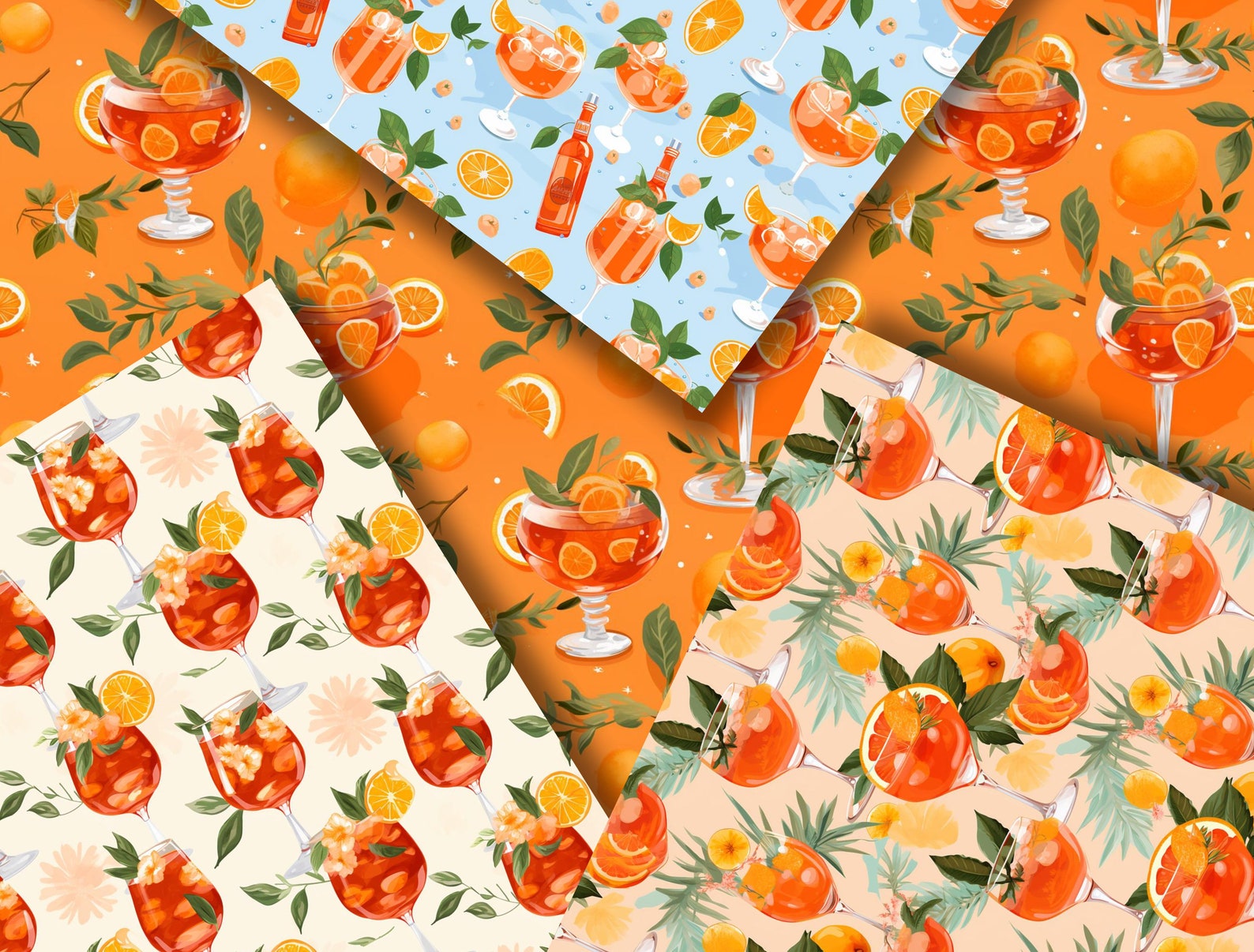 Aperol Spritz Seamless Pattern, Cocktail Digital Paper, Fruit ...