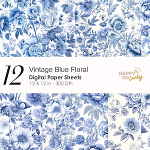 Vintage motif floral bleu transparent, papier numérique fleurs rustiques, fond toile, papier numérique imprimable, papier de scrapbooking élégant