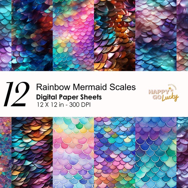 Rainbow Mermaid Tail Scales Seamless Pattern, Shimmer Digital Paper, Fish Background, Printable Digital Paper, Sparkling Scrapbook Paper