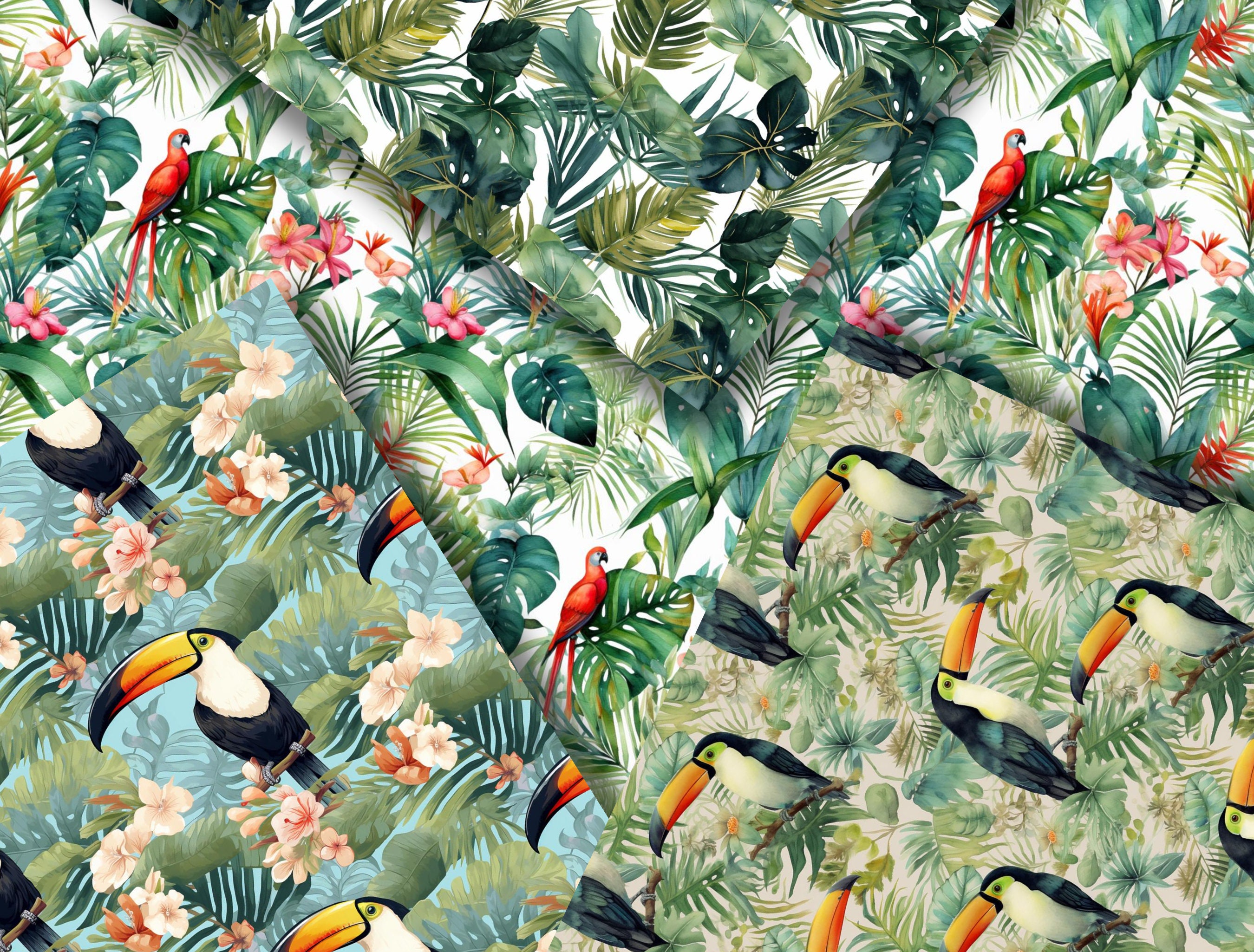 Tropical Jungle Seamless Pattern, Wild Animals Digital Paper, Toucan ...