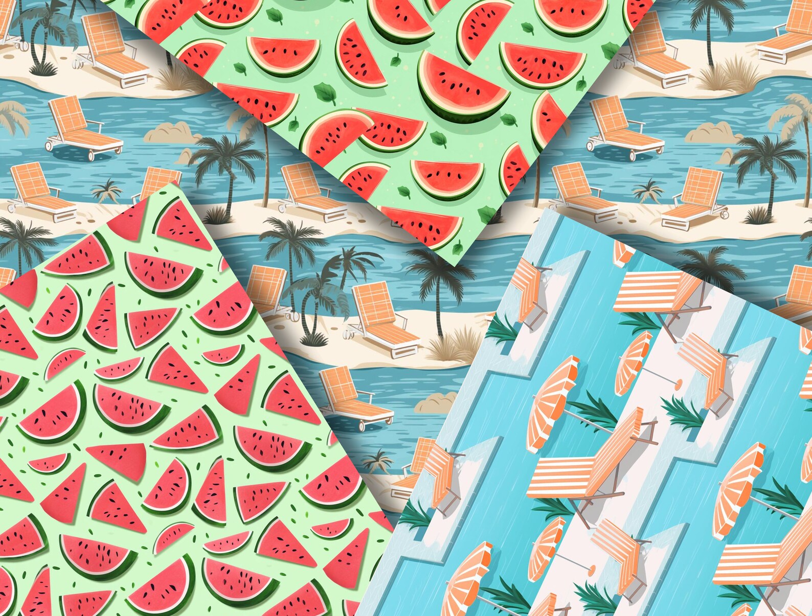 Summer Pool Day Seamless Digital Pattern, Vintage Lady Digital Paper ...