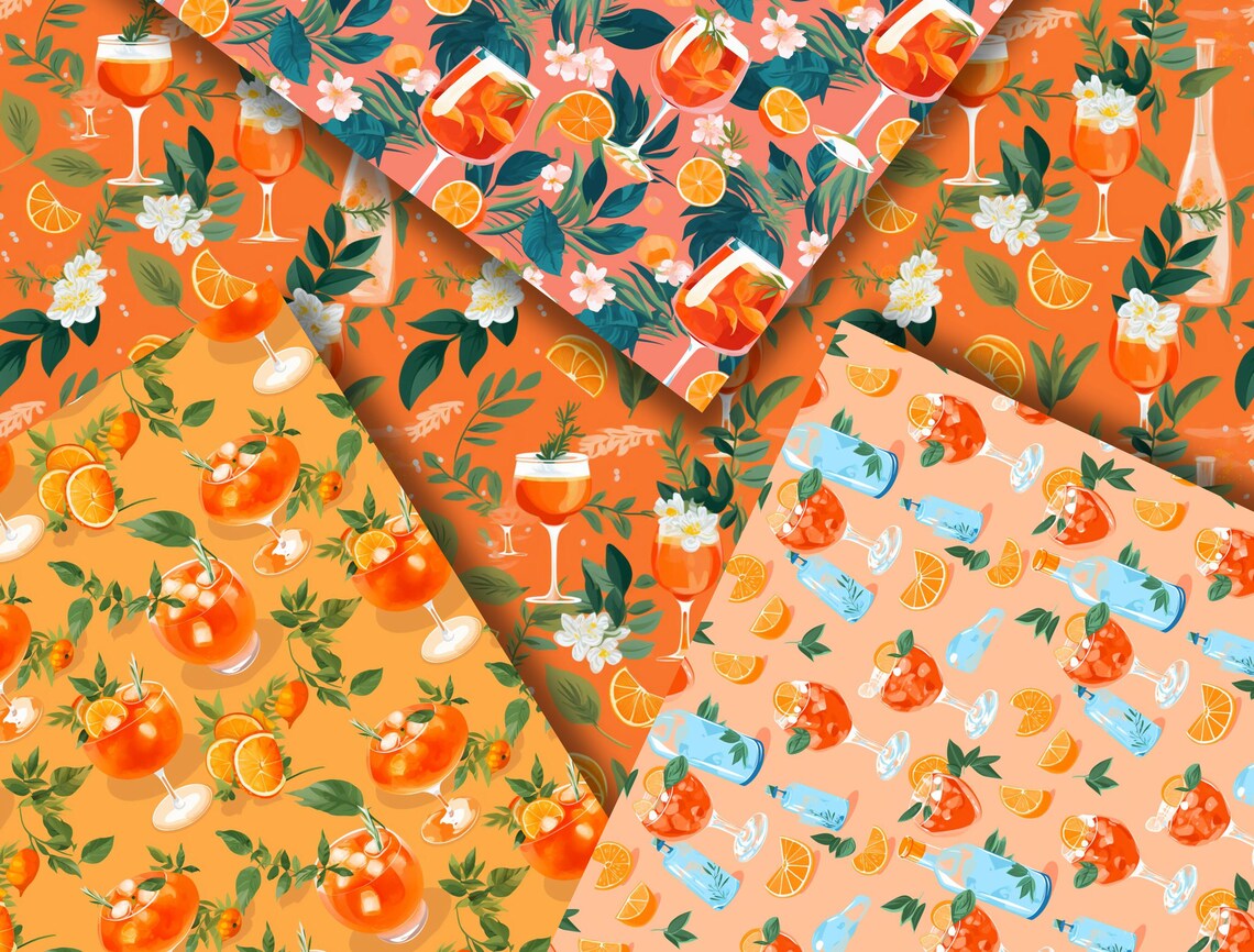 Aperol Spritz Seamless Pattern, Cocktail Digital Paper, Fruit ...