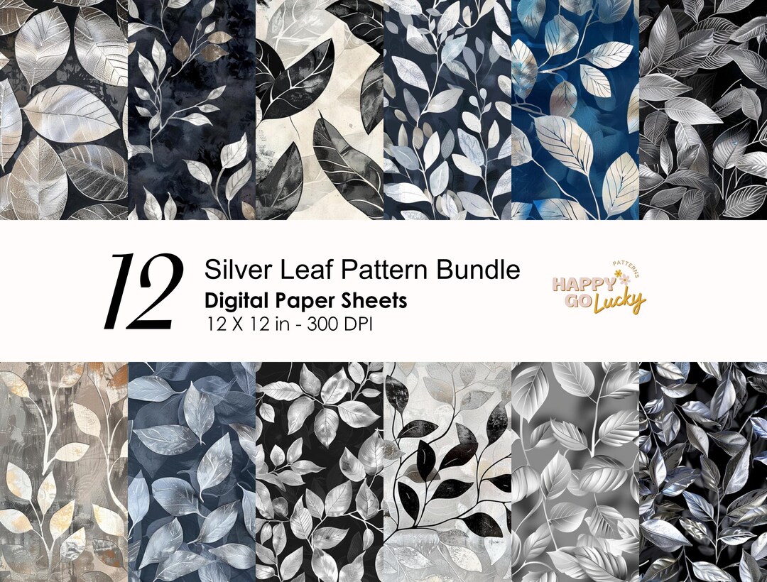 Elegant Silver Leaves Seamless Digital Pattern, Wallpaper Digital Paper ...