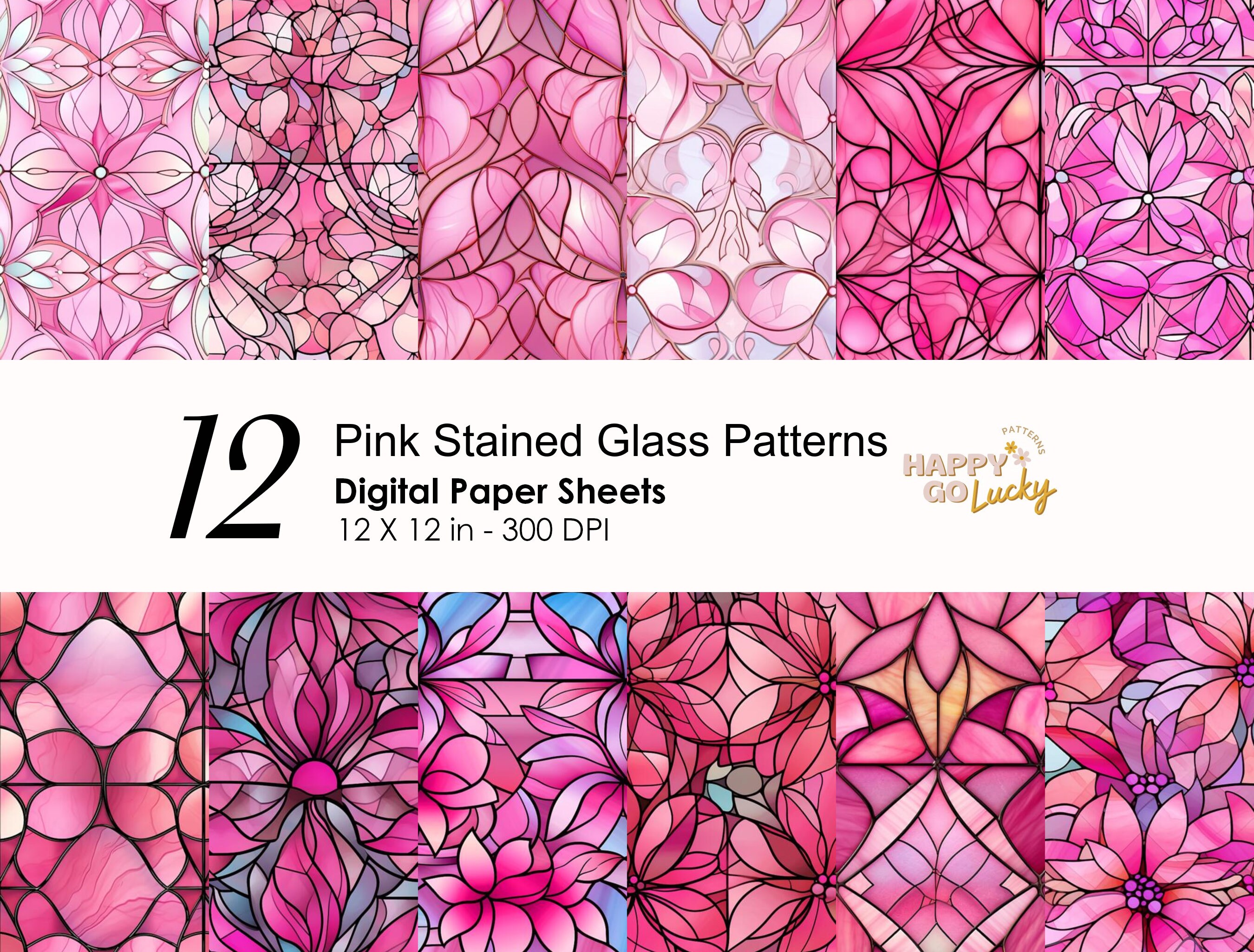 Pink Stained Glass Window Seamless Digital Pattern, Digital Paper ...