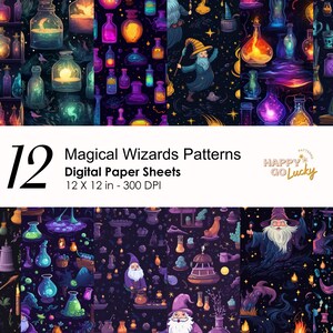Magical Wizard Seamless Digital Pattern, Magic Potions Digital Paper, Mystical Background, Printable Digital Paper, Wizardry Scrapbook Paper