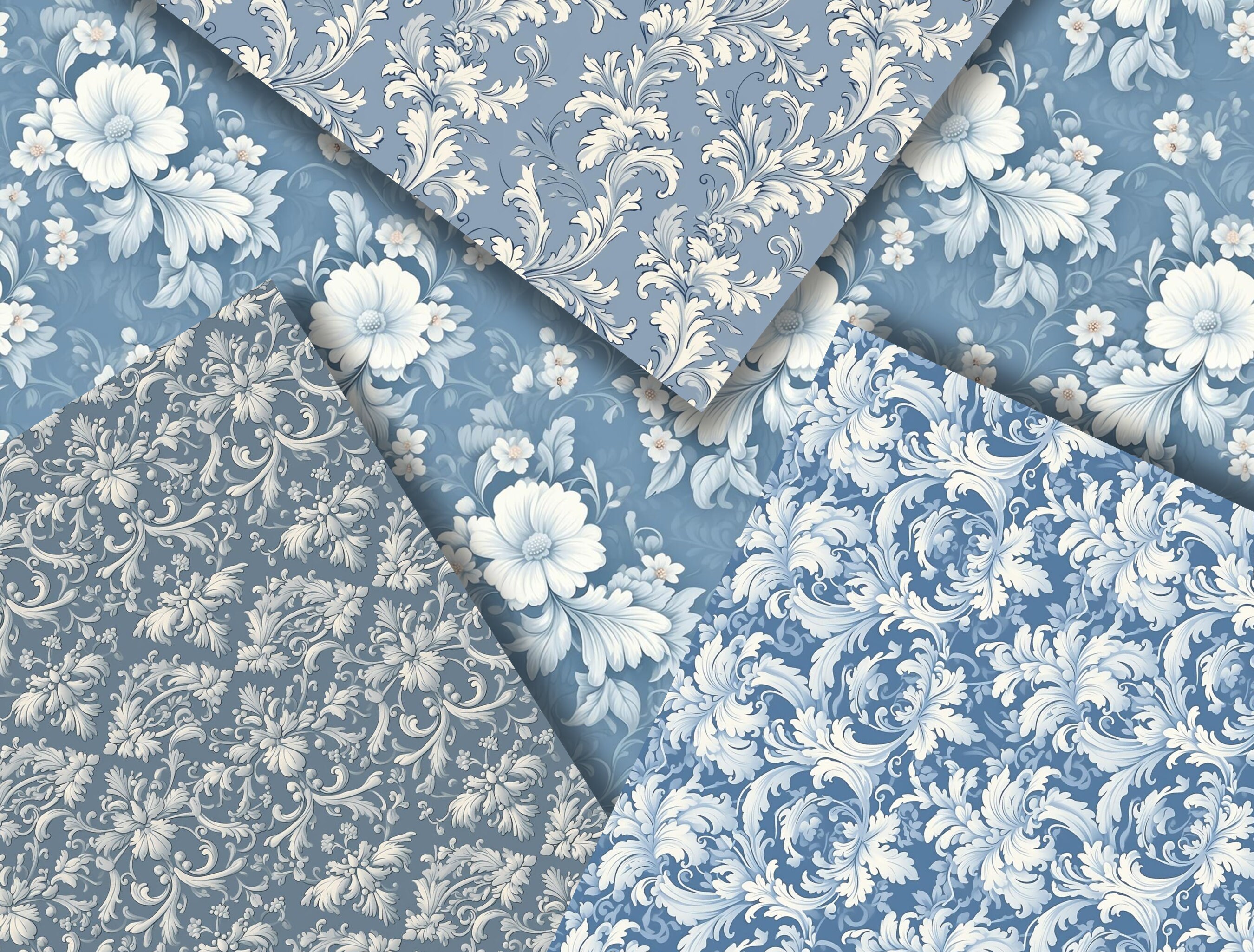 Vintage Dusty Blue Seamless Pattern, Rustic Flower Digital Paper, Toile ...