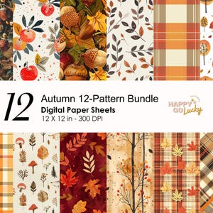 Fall Plaid Autumn Seamless Pattern, Acorn Forest Digital Paper, Fall Background, Blanket Printable Digital Paper, Foliage Scrapbook Paper